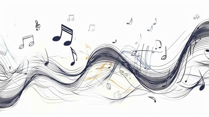 abstract continuous line art of music notes song and sound concept sketch vector illustration