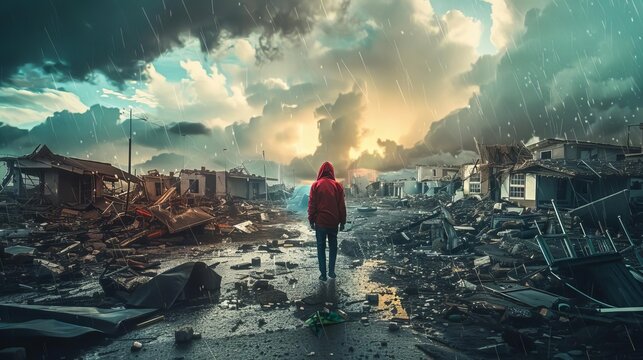 courageous storm survivor standing strong amidst destruction ai generated artwork