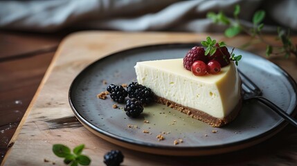 Wall Mural - delectable cheesecake slice on elegant plate mouthwatering food photography