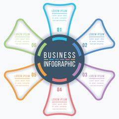 Sticker - Circle Infographic design 6 Steps, objects, elements or options business information template