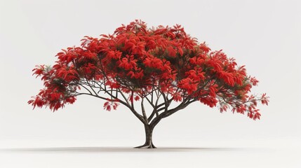 realistic 3d illustration of majestic red delonix regia tree with lush foliage isolated on white highly detailed botanical rendering