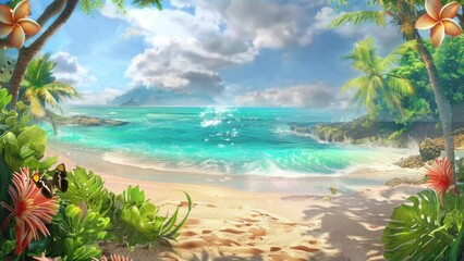 summer time background in the beach decoration background. seamless looping time-lapse virtual 4k video animation background.