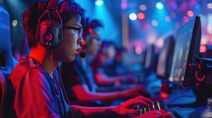 Canvas Print - BANGKOK, THAILAND - 11June 2017: The performance of gaming player competition for Electronic Sports in IntelGameTime Event at Pantip Arena Hall on 11 June 2017 BANGKOK,THAILAND