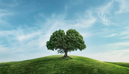 Aufkleber - Photo realistic depiction of a tree shaped like lungs standing on a green hill under a clear blue sky, symbolizing the vital connection between nature and respiratory health