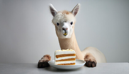 Wall Mural - Alpaca Indulging in Cake Delight