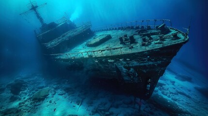 Wall Mural - sunken ship under the sea