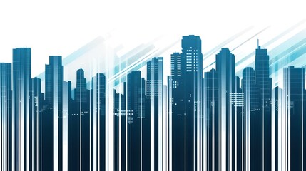 Wall Mural - Blue striped skyscraper silhouette city down town business center financial background.