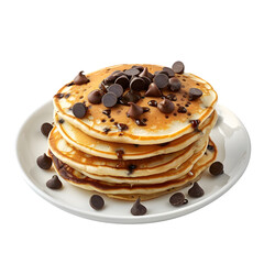 stack of chocolate chip pancakes isolated on transparent background. generative ai