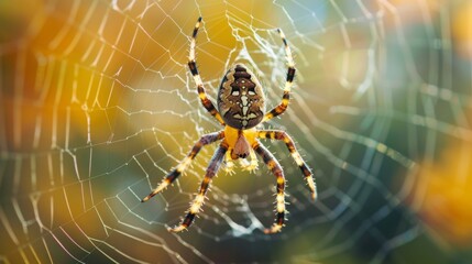 A macro shot of a garden spider spinning its web, capturing the meticulous craftsmanship of nature's master weaver