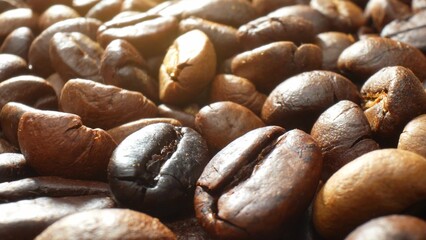 Intimate shot capturing the allure of roasted coffee beans, their glossy facade reflecting dedication and expertise. Each bean, a testament to meticulous roasting, exudes a tantalizing aroma.
