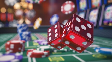 Casino craps game background with chips on white table generative ai