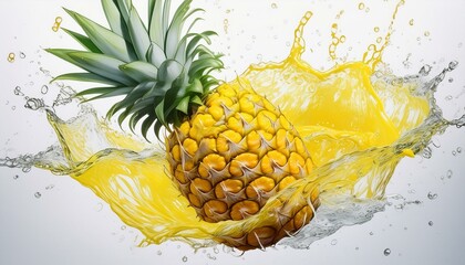 illustration of a pineapple with yellow water splashes on a white background