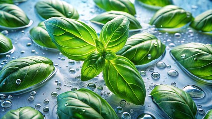 Wall Mural - Basil in water with drops - Generative AI	
