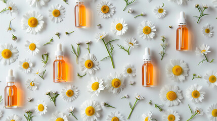Wall Mural - composition with chamomile flowers and cosmetic bottle