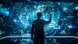 © Erika - hombre de negocios empresario manejando una pantalla de datos digitales de informacion y datos de red en la web visualizacion virtual del servidor centro de datos digitales