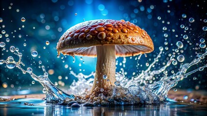 Wall Mural - Mushroom in water with drops - Generative AI	
