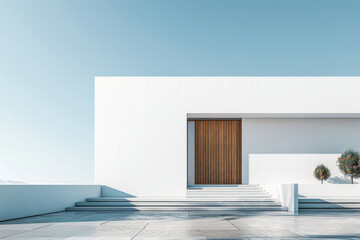 White Building on a blue sky backdrop.Modern concrete architecture.
