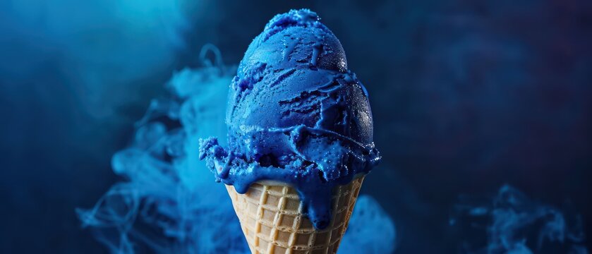 Soft blue gelato with contrasting textures, featuring a velvety base and crunchy accents