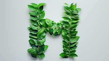 Wall Mural - Leafs font H made of Real alive leaves with Previous paper cut shape of font