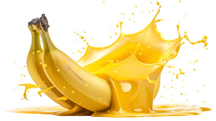 Fresh bananas splashing into yellow liquid, vibrant and refreshing, isolated on white background. Perfect for food and beverage concepts.transparent, png,