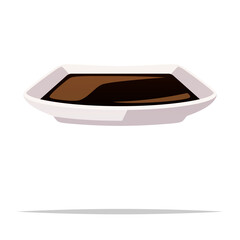 Wall Mural - Soy sauce on condiment plate vector isolated illustration