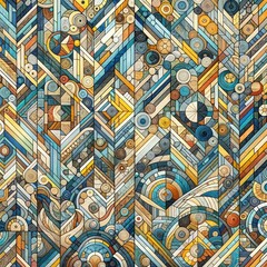 Wall Mural - Colorful abstract mosaic pattern with various geometric shapes