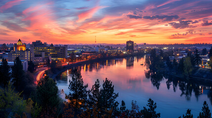 Spokane skyline - Washington United States of America, Generative AI