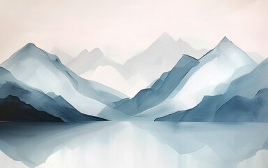 Abstract hand drawn watercolor mountain art wallpaper, modern minimalist painting