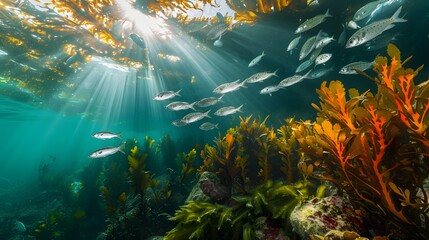 Wall Mural - underwater scene with reef and fishes