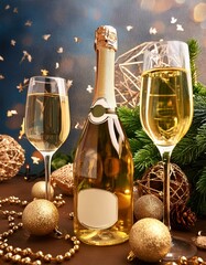 New year celebration party concept background. Champagne celebration greeting card.