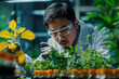 © goku4501 - Scientist analyzing plant samples in a lab working with plant inside, representing for research and other species vegetables in organic farm. Quality control for hydroponics vegetable farm