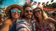 © G.Go - A group of friends taking a selfie at a Fourth of July party, with festive backgrounds and decorations
