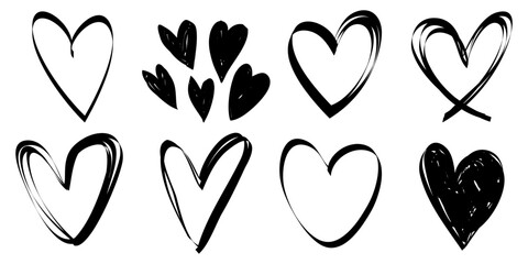 Wall Mural - Doodle hearts on set. hand drawn style. love symbol. vector illustration