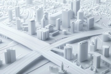 Wall Mural - 3d rendering of a modern cityscape with overpass and highway, urban travel and transportation concept