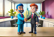 © Guillermo - Ilustración como render 3D de dos hombres de negocios cerrando un trato. Fondo desenfocado. IA generativa