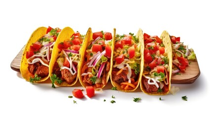 Wall Mural - Homemade Mexican Steak Steet Tacos with Cilantro Isolated on white background