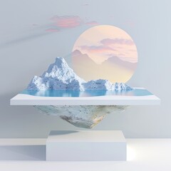 Sticker - Tranquil Surreal Landscape with Floating Pastel Platform  
