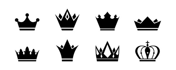Wall Mural - Vector crown icons or logos set. Crowns silhouettes isolated on white background.