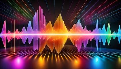 A vibrant and colorful soundwave spectrum displayed on a black background. The dynamic and abstract design evokes energy and movement, ideal for music and technology themes.
