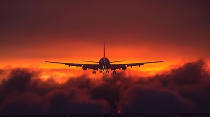 Wall Mural - Commercial planes on the runway during golden hour during beautiful sunset.