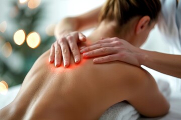 Relaxation therapy - therapeutic professional massage for body care, featuring a beautiful woman receiving an exquisite back massage from skilled hands at the spa, promoting wellness and tranquility.