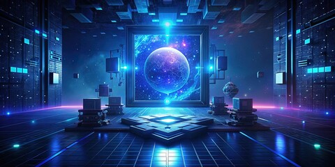 Wall Mural - abstract futuristic software programming work time concept with digital code and technology elements