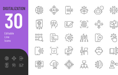 Wall Mural - digitalization line editable icons set. vector illustration in modern thin line style of technology 