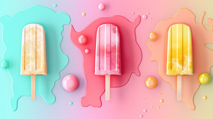 Illustration of fresh summer ice cream on a colorful background