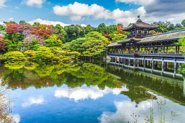 Wall Mural - Colorful East Lake Pond Peace Bridge Heian Shinto Shrine Kyoto Japan