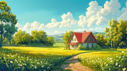 Wall Mural - House in open field