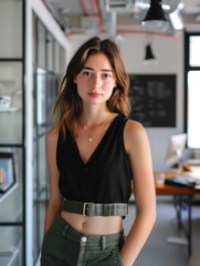 Wall Mural - Woman in Black Top and Green Pants