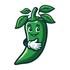 Wall Mural - Green Chili mascot logo vector illustration on white background