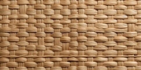 Wall Mural - rattan texture of a woven wicker basket with a red and white stripe, surrounded by green leaves and a small white flower