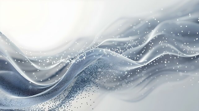 Grey and white abstract background with flowing particles